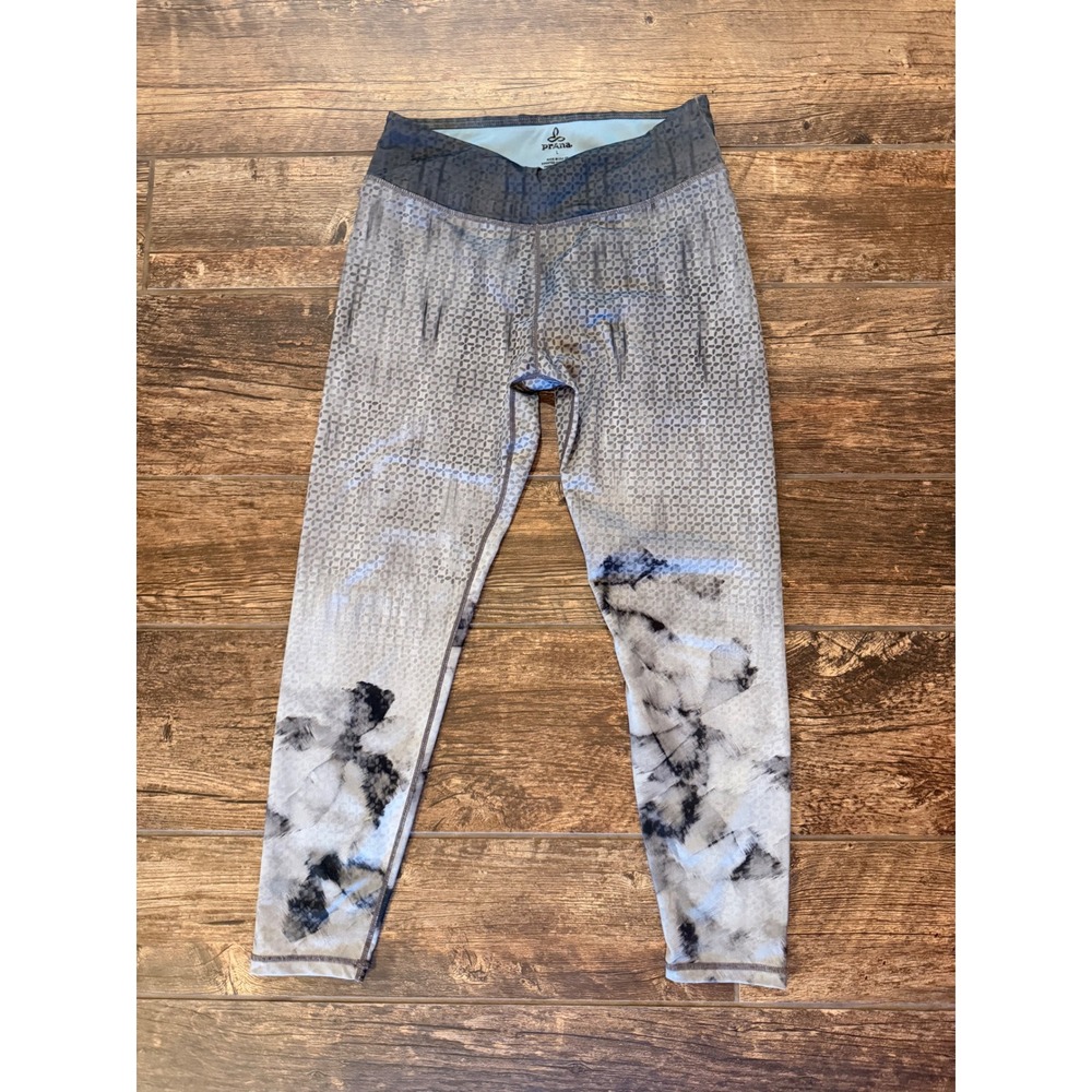 Prana Womens Grey Black Tie Dye Geometric Crop Yoga Leggings Size Large - Picture 3 of 8